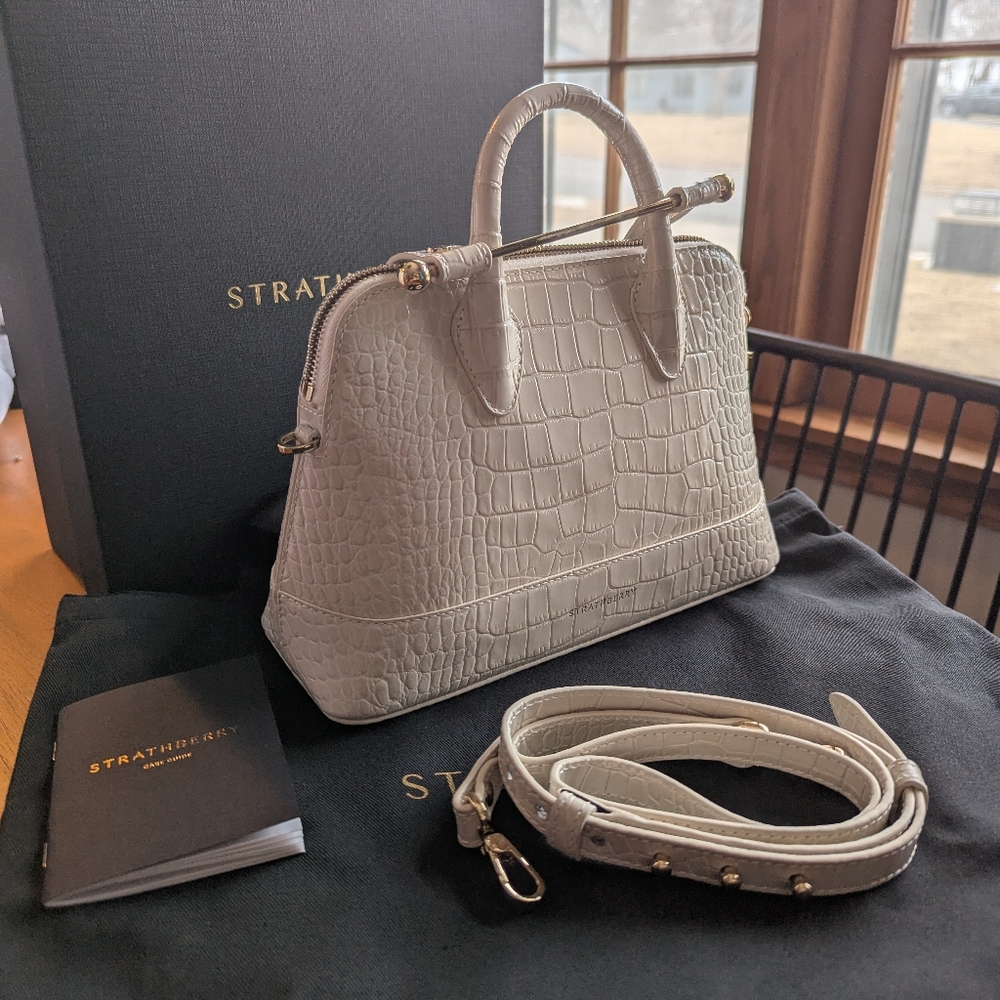 NWT Strathberry Dome Mini Croc-Embossed Leather Vanilla - Picture 6 of 7